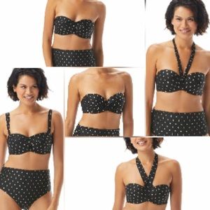NEW Coco Reef Wear-5-Ways Convertible Bikini Top NWT 32/34DD Black & Gold